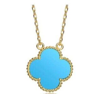Turquoise Pendant Necklace with flower Design, 18k Gold plated